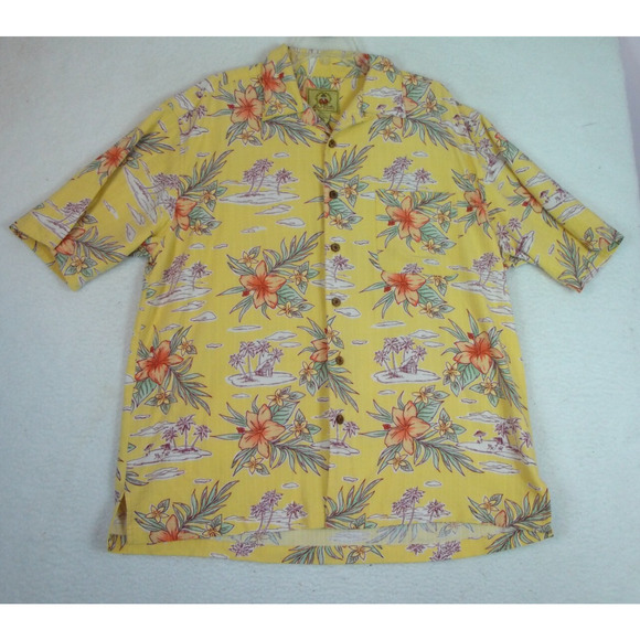 Joe Marlin Yellow Hawaiian Button‎ Up Pocket Shirt Size XXL Floral Short Sleeve - Picture 8 of 8